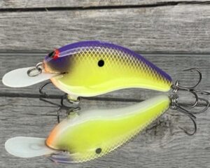 Black Label Balsa - Slim Series - Custom Balsa Crankbait - Chartreuse Purple Color