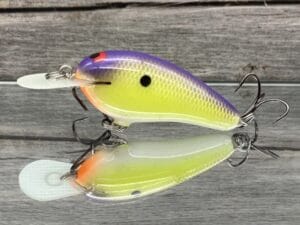 Black Label Balsa - Little Cliffie - Custom Balsa Crankbait - Chartreuse Purple Color