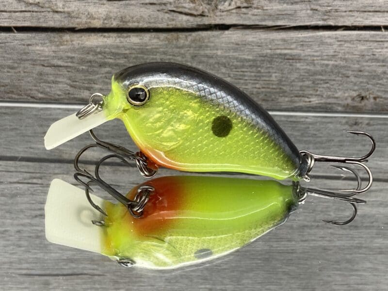 The Lure Forge - 2.2 Wobbler Squarebill Crankbait - Black Chartreuse Color  - Wood Bait Country