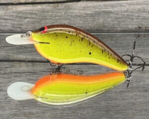 Black Label Balsa - Slim Series - Custom Balsa Crankbait - Chartreuse Rootbeer Color