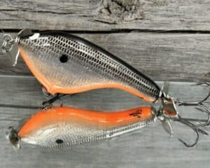 Black Label Balsa - Tease Signature Series - Custom Balsa Topwater Prop - Silver Foil Orange Belly Color