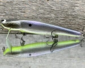 Black Label Balsa - Heads Up Signature Series - Custom Balsa Wake Bait - Foiled American Shad Chartreuse Belly Color
