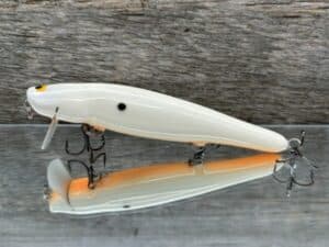 Black Label Balsa - Heads Up - Custom Balsa Wake Bait - Bone Orange Belly Color