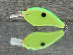 Tim Earick's Buck Creek Lures - Dinky Donker SB - Custom Balsa Squarebill Chartreuse Lime back color