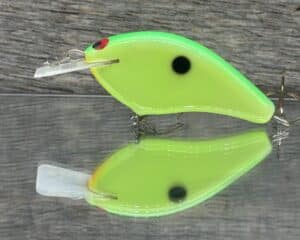 Tim Earick's Buck Creek Lures - Dinky Donker SB - Custom Balsa Squarebill Chartreuse Lime back color