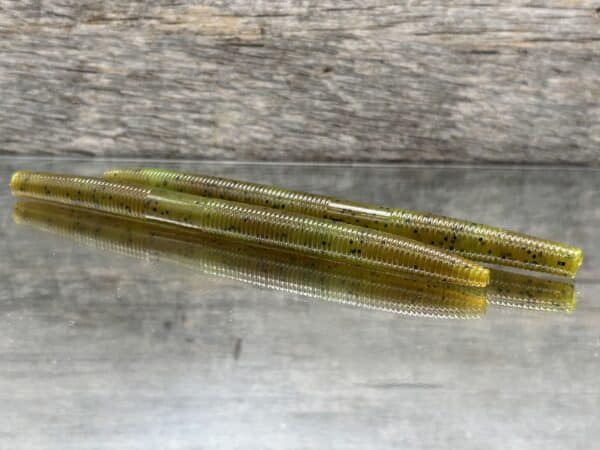 Black Label Custom Soft Plastics – Tremble Stick 5” – Twisted Green Pumpkin Chartreuse 10ct